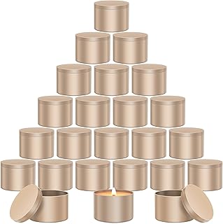AOSWELE 24 PCS Gold Candle Tins 8 OZ Bulk, Premium Empty Candle Tin Jars 8OZ, Matte Candle Tin Container, Candle Tin Can, Sleek Candle Vessel for DIY Candle Making Supplies Kit
