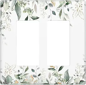 Decorative Outlet Covers Rustic Ink Green Eucalyptus Leaves Sage leaf 2 Gang Light Switch Cover Plate Double Rocker Wall Plate Switch Plate Covers Faceplate for Bedroom Home Decor
