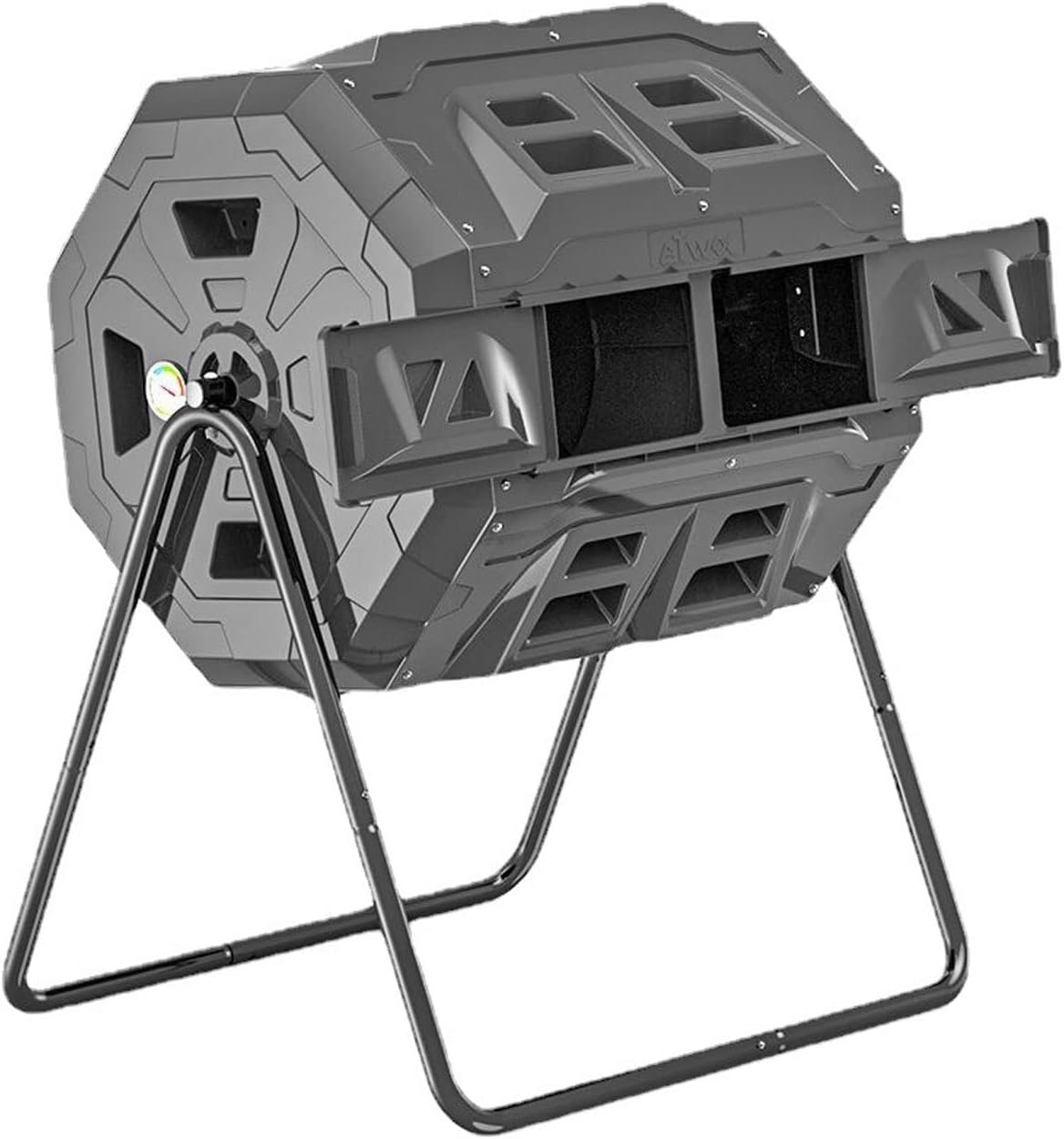 Electric Compost Bin 160L/42 Gallon Compost Bin with Detachable Thermometer， Outdoor Tumbling Composting Bins Compost Tumbler Bucket Trash Can w/Dual Chamber Sliding Doors for Garden Patio Composter