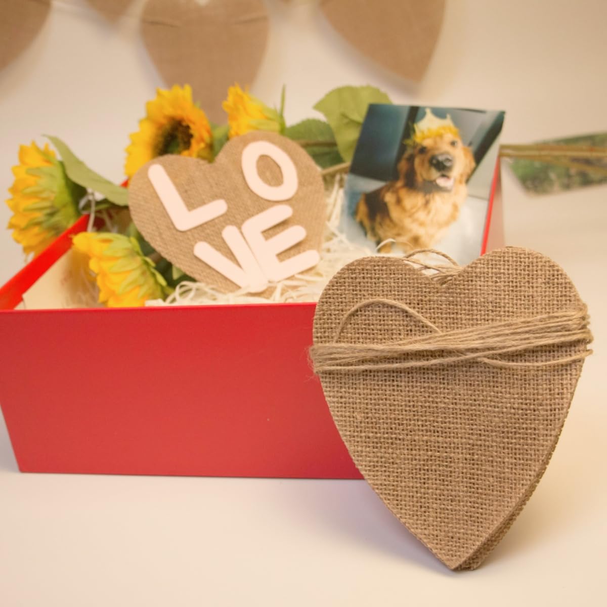 Heart-shaped banner reusable, 14.6 foot linen bunting garland, 15 custom DIY pennants for birthdays weddings - Image 2