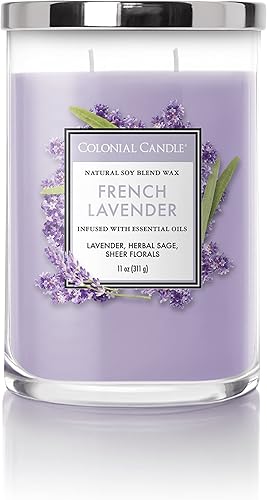 Colonial Candle Vela en tarro perfumada de lavanda francesa, colección Classic Cylinders, 2 mechas, morado, 11 onzas, hasta 80 horas de combustión