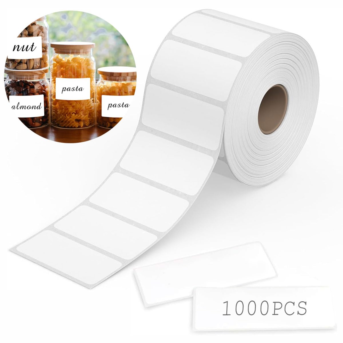 1000PCS Sticky Labels Roll, Food Labels, Self-Adhesive Blank 60×30mm White Label Suitable for Frozen Food, Kitchen, Supermarket, Office Supplies, Refrigerators, Laboratory Fridge Jam Spice