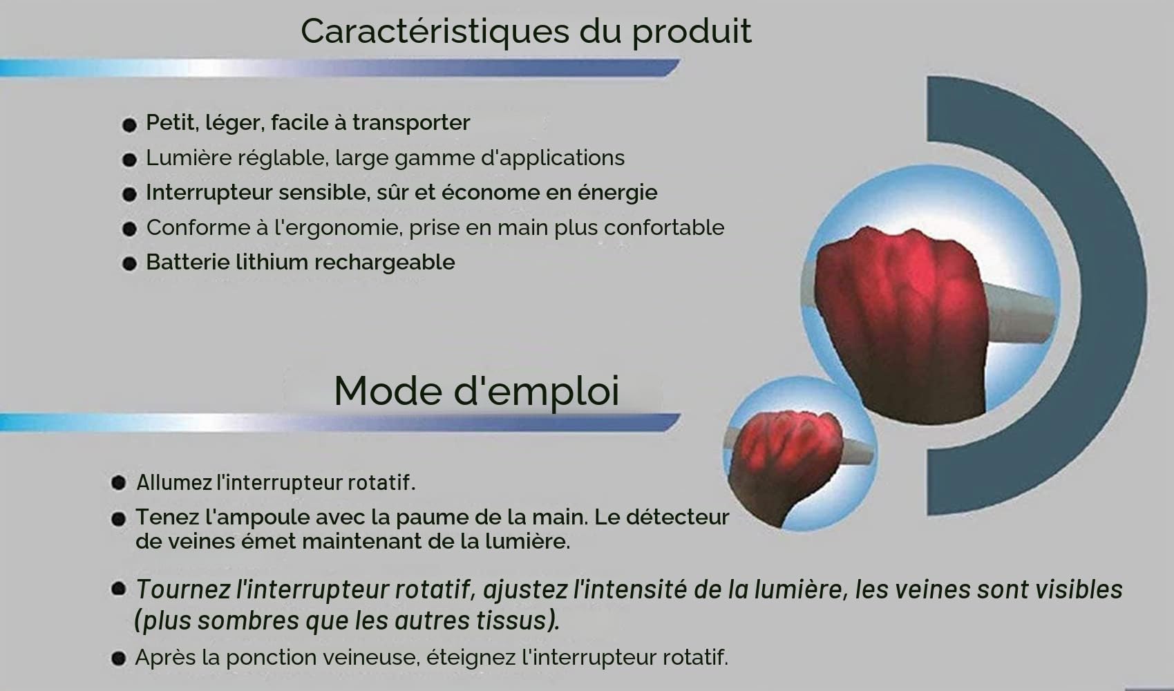 Détecteur de veines, Scanner de visualisation des veines infrarouges, Détecteur de veines portable à main pour infirmière et médecin, Imagerie des ponctions, Détecteur de localisation par illumination