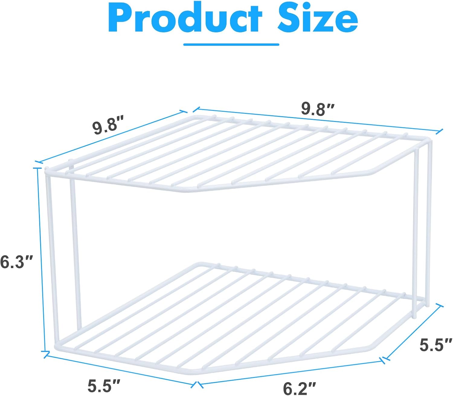 AKAZA 2Pcs 2-Tier Corner Stackable Organizer Shelf for Kitchen - Cabinet Storage Shelf Rack, Shelves，Kitchen Counter and Cabinet Shelf, Storage Rack Organizer (White)