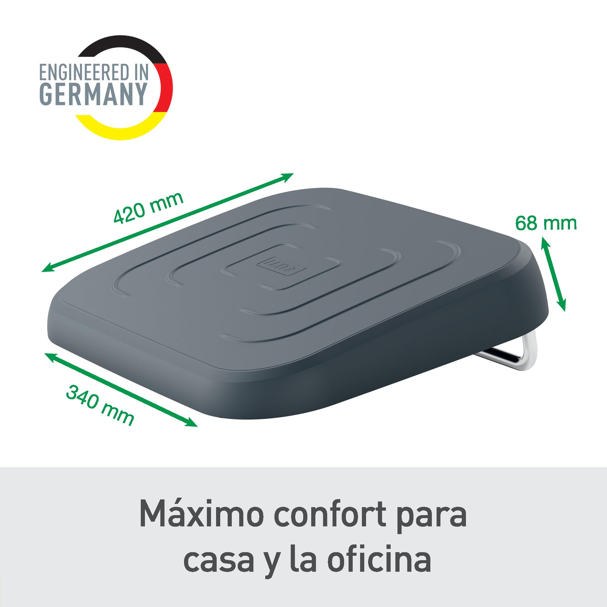 Leitz 65460089 - Reposapiés Ajustable Ergo, Tres Alturas Ajustables, 80% Plástico Reciclado Postconsumo y 100% Reciclable, Mejora la Postura y la Circulación Sanguínea, Gama Ergo, Gris Oscuro