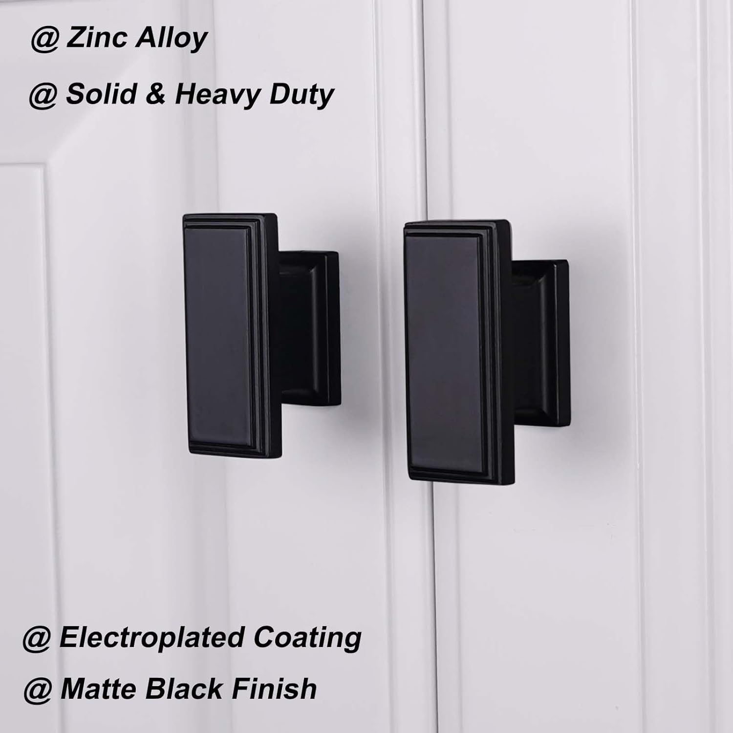 DWYL & LWYD 10 Pack Rectangle Black Cabinet Knobs - Solid Heavy Duty Matte Black Knobs for Cabinets and Drawers - Zinc Alloy Kichen Cabinet Handles Knobs and Drawer Pulls Black