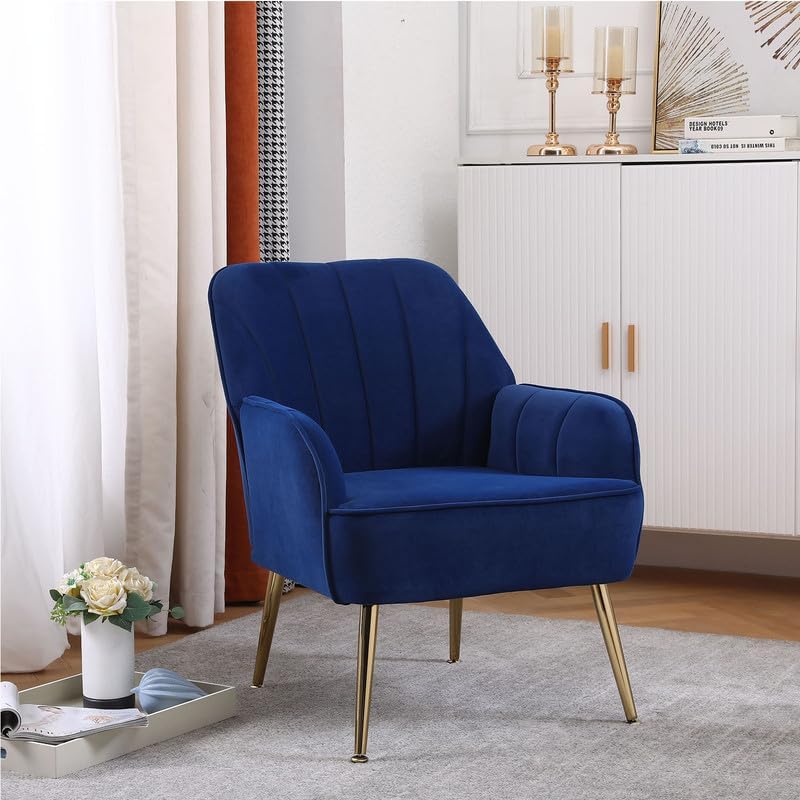 Miniatura 10 de Silla decorativa con patas de metal dorado, sillón tapizado de terciopelo, moderno y cómodo de mediados de siglo, sillas de club para sala de estar,