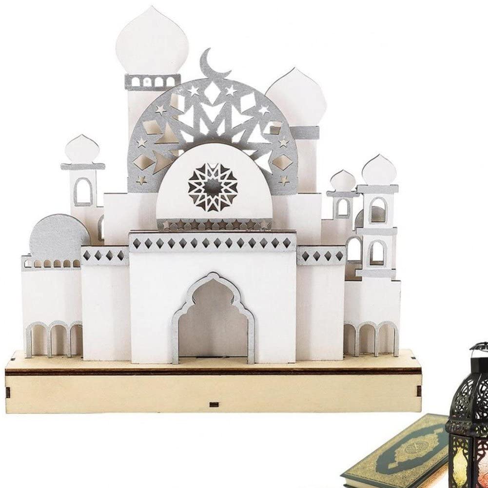 Lampe Ramadan en bois château ajouré veilleuse LED pour décoration aïd