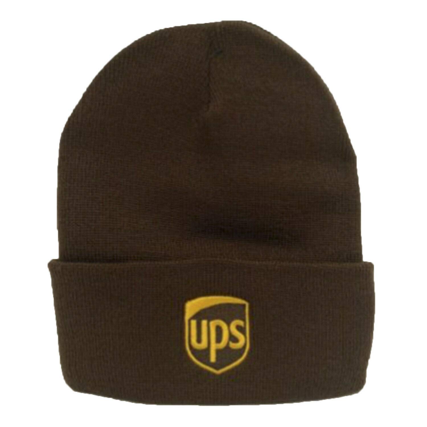 UPS United Parcel Service Embroidered Knit Beanie Skull Cap Cuff Winter Hat Brown, Brown, 5-7 5/8
