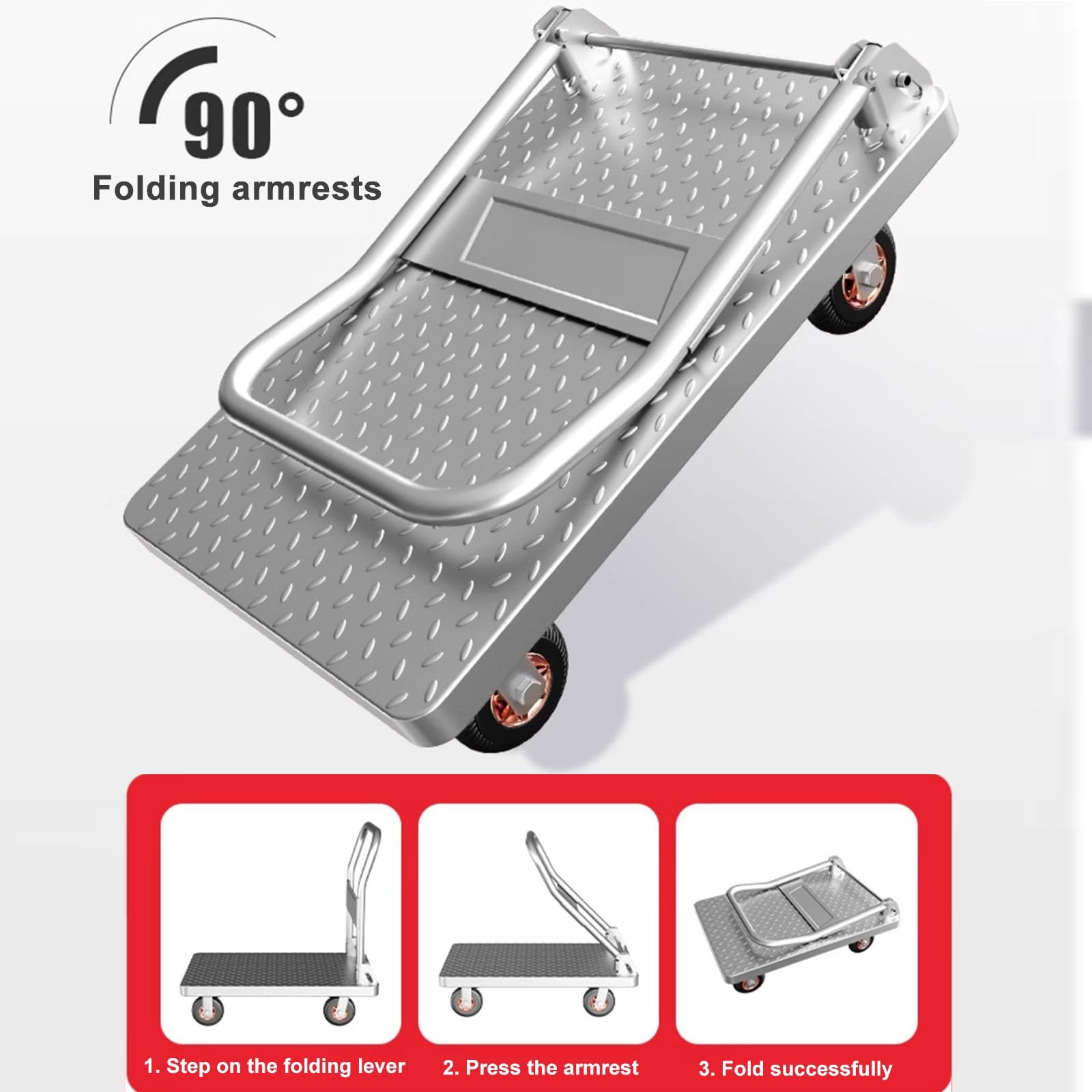 Carrito Transporte con Ruedas, Carro Plegable Tiene Una Gran Capacidad De Carga, Fácil De Mover, Fácil De Almacenar, Fácil De Transportar, Adecuado para Carga Y Descarga(Plata,23.6x35.4in)