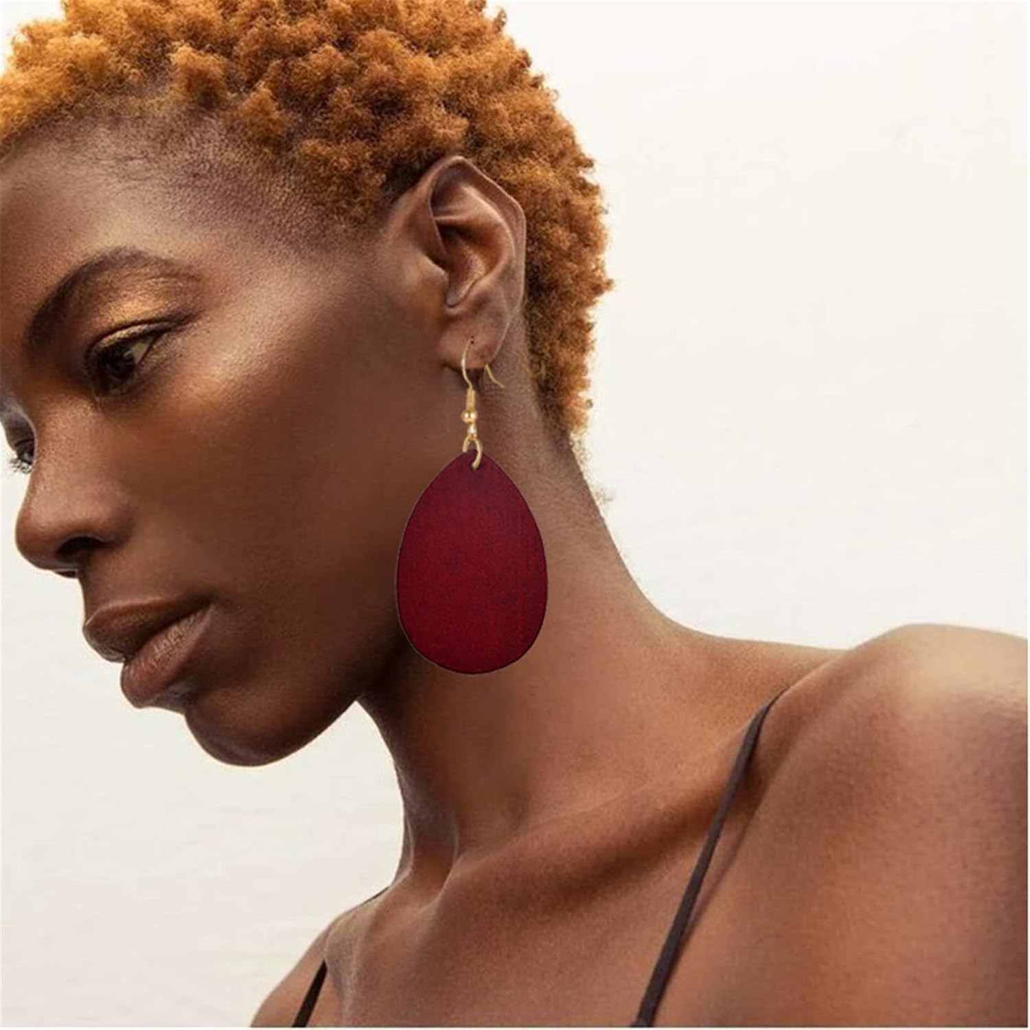 Wooden Hoop Earrings for Women Retro Black African Bohemian Wood Teardrop Geometric Lightweight Dangle Drop Earrings - Image 2