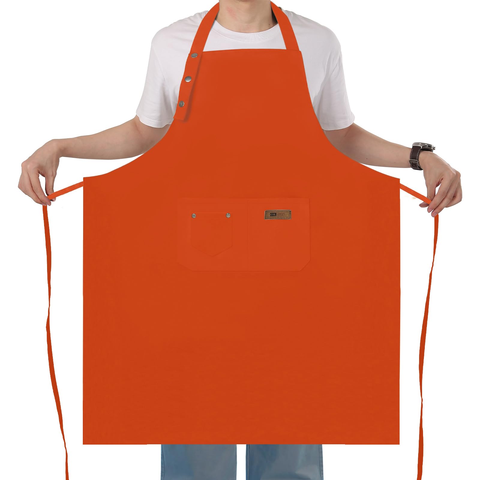 Yuubin Extra Large Aprons for Men Adjustable Button Apron with Pockets Chef Cooking Kitchen Aprons Women,Water&Oil Resistant, Orange, More Size
