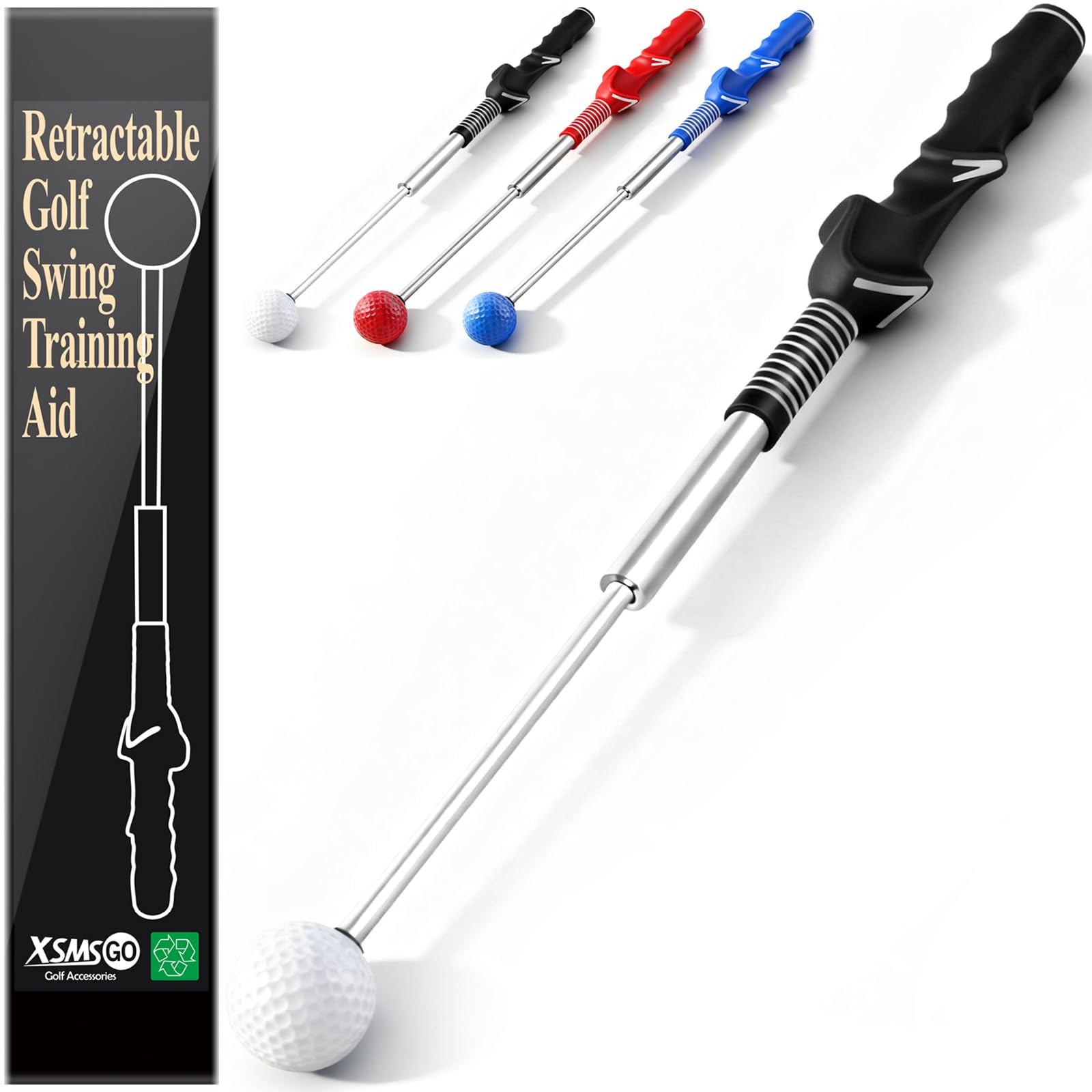 XSMSGO Retractable Golf Swing Training Aid – Golf Swing Trainer with Ergonomic Grip & Audible Feedback | Golf Swing Corrector for Tempo, Balance & Accuracy | Indoor & Outdoor Golf Practice Tool