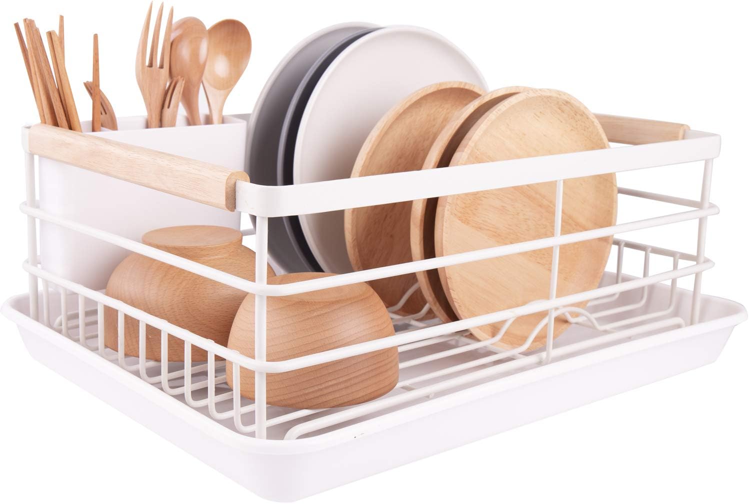 BRIAN & DANY Dish Drying Rack, Dish Racks for Kitchen Counter, Stainless Steel Dish Drainer with Removable Cutlery Holder & Drainboard, Black