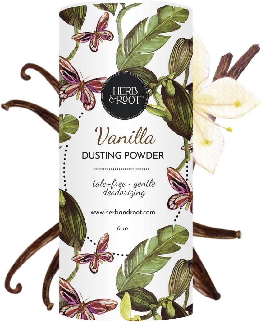 Vanilla Talc-Free Dusting Powder with Arrowroot, Oats, Zinc & Magnesium - Soothing Body Powder for Women, Chafing & Deodorizing, Baby Powder Alternative, Foot & Shoe Freshener