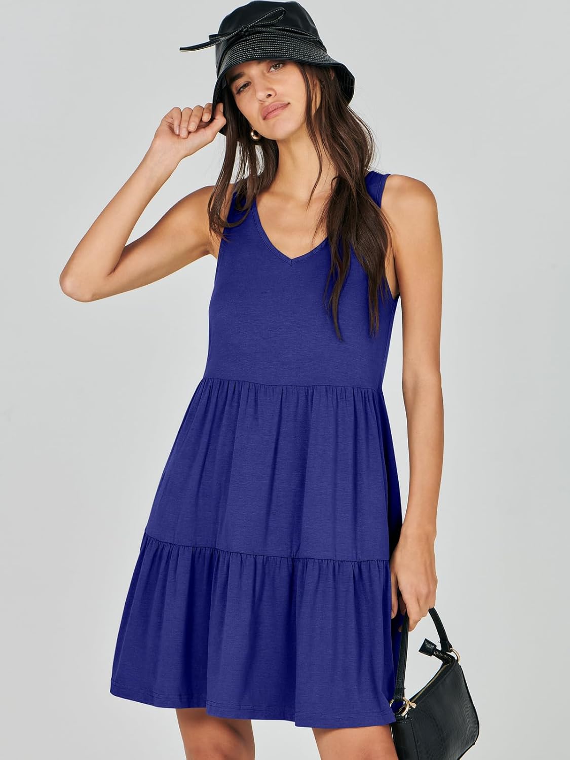 ANRABESS Womens Summer Casual Tank Dress Sleeveless V Neck T Shirt Sundress Flowy Tiered Swing Mini Beach Vacation Dresses - Image 3