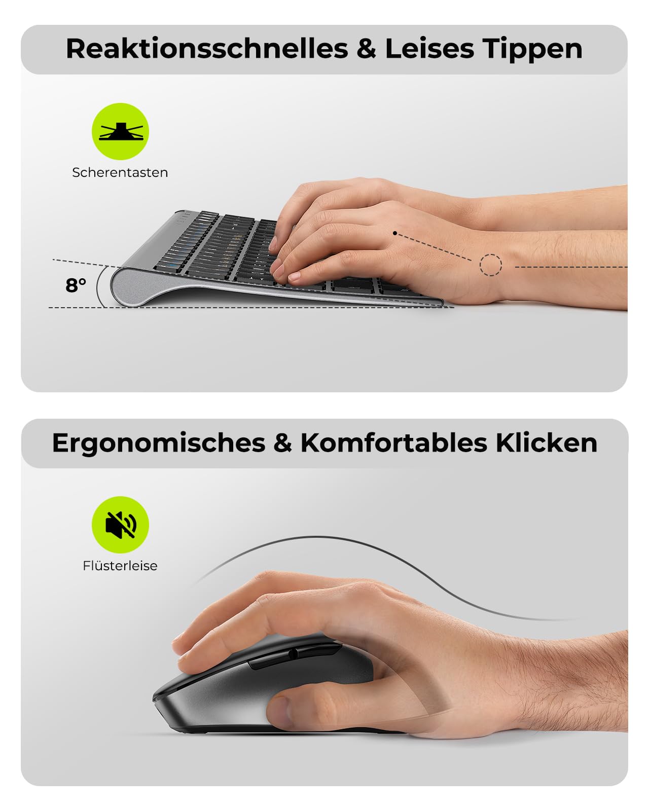 Bluetooth Tastatur mit Maus, SEENDA COE401 Kabelloses Tastatur Maus Set für Windows/Mac/iPad/Android | Ultradünne Metall-Tastatur + Leise Funkmaus | 3 Geräte Verbindung, QWERTZ Layout, Grau