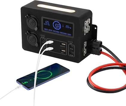 50 Amp Power Box, Includes 2 Power Sockets+2 USB Ports+2 USB QC3.0 Ports+4 Anderson Ports+2 PD Ports, Wall-Mounted RV Mini Power Distribution Box w/LED Light & LED Display for RV SUV Yachts