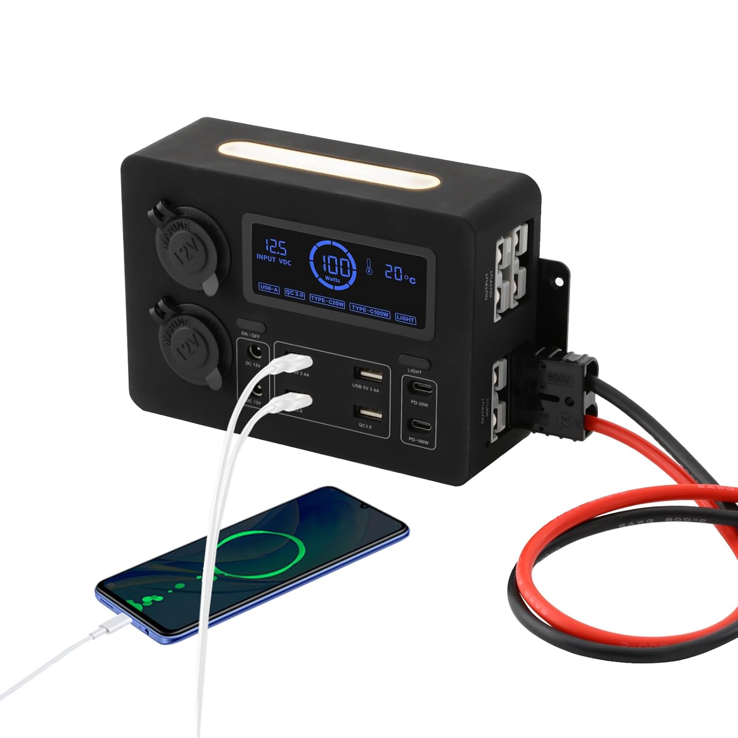 12V Portable Power Station Battery Box Fast Charging AC Sockets with 2 Power Socket 12 Ports Smart Batteries