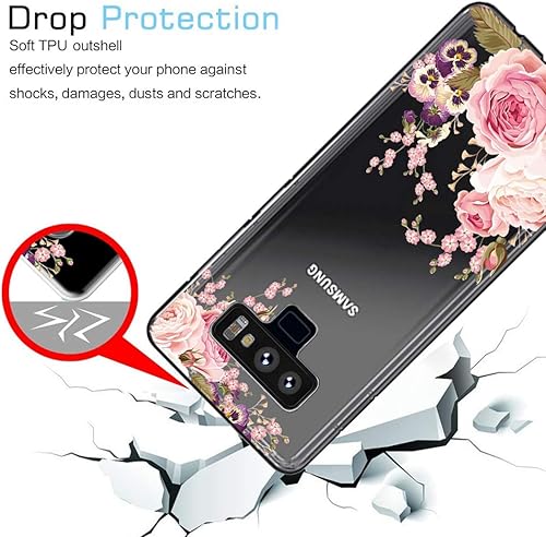 Miniatura 7 de Funda para Galaxy Note 9, para Samsung Note 9, funda transparente y flexible de TPU de silicona suave para Samsung Galaxy Note 9 Rose Flower