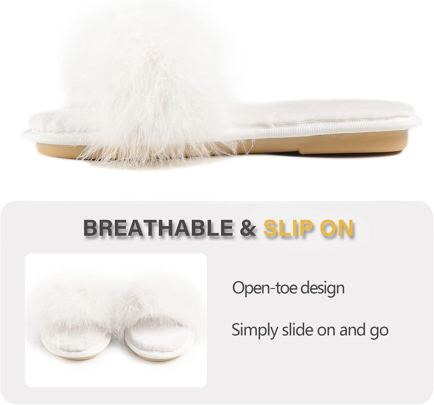 Fur Story Women's Furry Slippers Open Toe Fuzzy Slippers Memory Foam Fluffy House Sandal