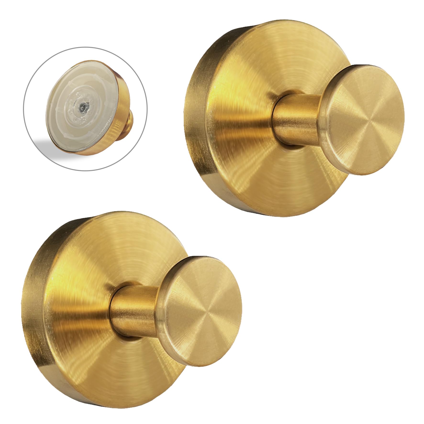 Welsa Suction Cup Hooks for Shower - Stainless Steel, Strong Suction, No Drill, Removable Hanger - Tile Bathroom Kitchen Wall, Glass Door, Mirror Hook Hanging Robe, Towel Holder (2 Pack, Gold)