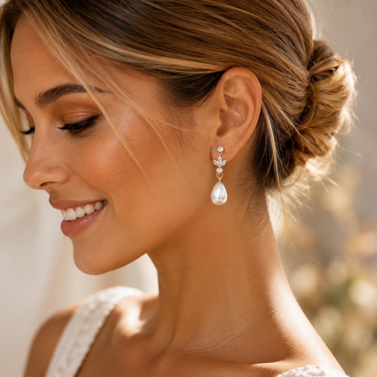 Pearl Dangle Clip On Earrings for Women - 14K Gold Silver Plated Cubic Zirconia Pearl Drop Earrings Trendy Long Non Pierced Bridal Earrings Fashion Jewelry Gifts