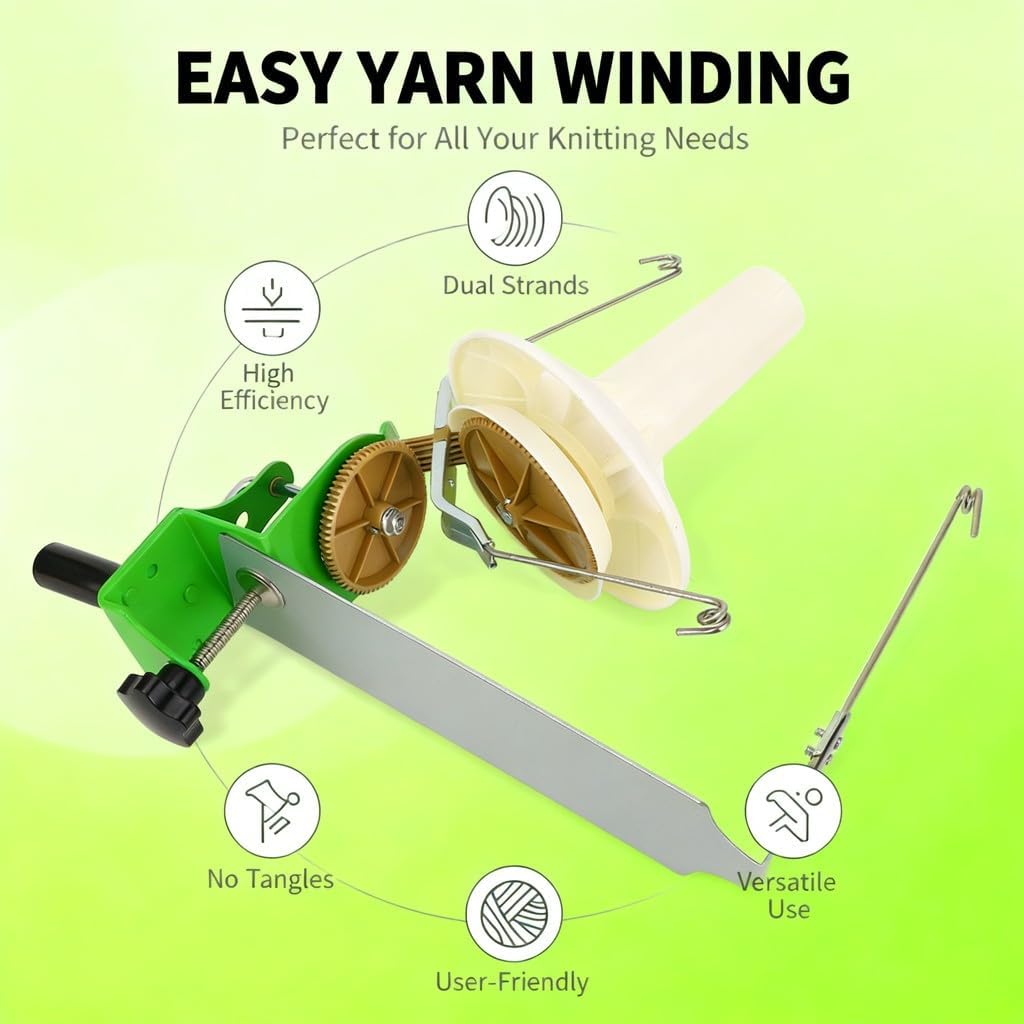 Yarn Ball Winder, Hand Operated Yarn Winding Holder, Green, 8 Strands, 400g Capacity - High Stability, Hand Crank Operation, Ideal for Knitting and Crochet Projects