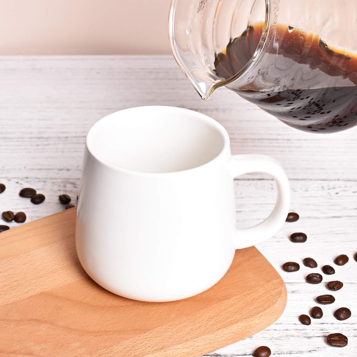 Bosmarlin Matte Ceramic Coffee Mug, Tea Cup for Office and Home, 14 oz, Dishwasher and Microwave Safe, 1 Pack (Pure White)