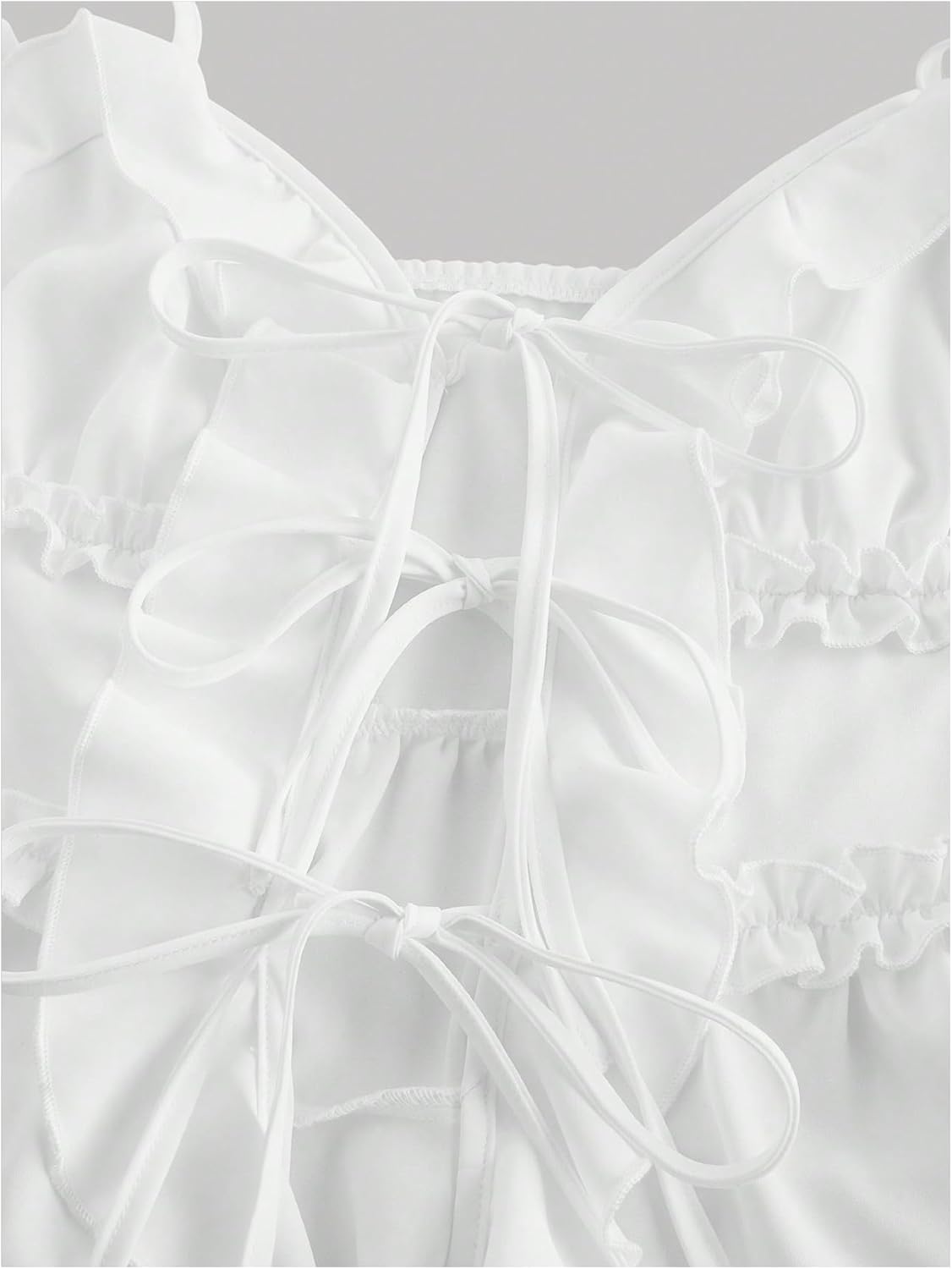 MakeMeChic Women's Tie Front Ruffle Camisole Top Frill Trim Flared Hem Shirts - Image 3