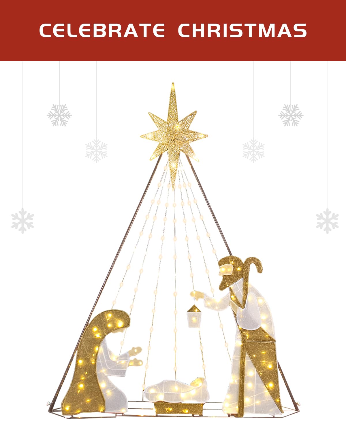 6-Foot Outdoor Nativity Set With 200 LED Lights – Heavy Duty Iron Frame, Includes Metal Stakes