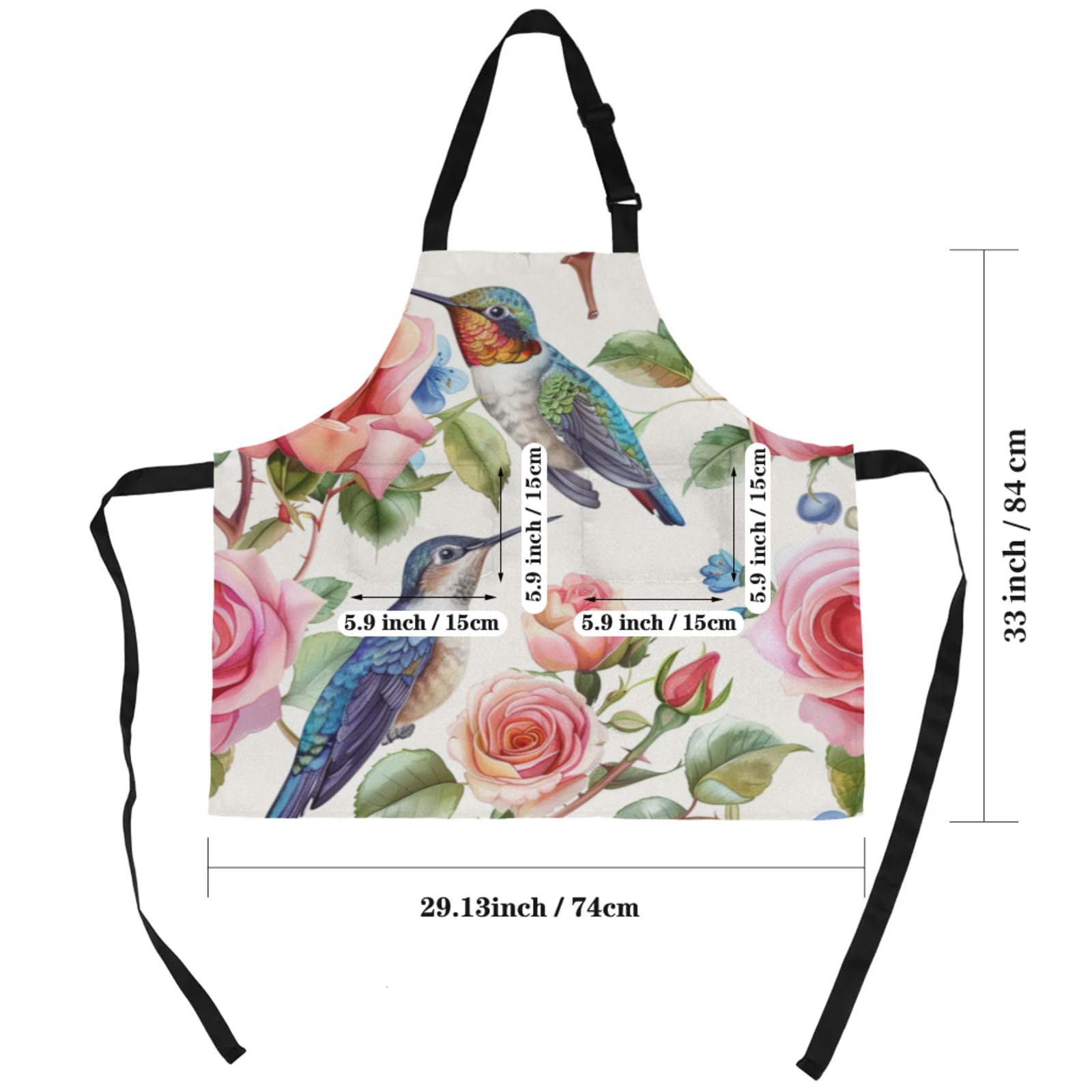Aglebo Rose Bird Watercolor Chef Apron with Pockets Adjustable Shoulder Strap Waterproof Cooking Apron for Kitchen Baking Gardening Pottery Painting