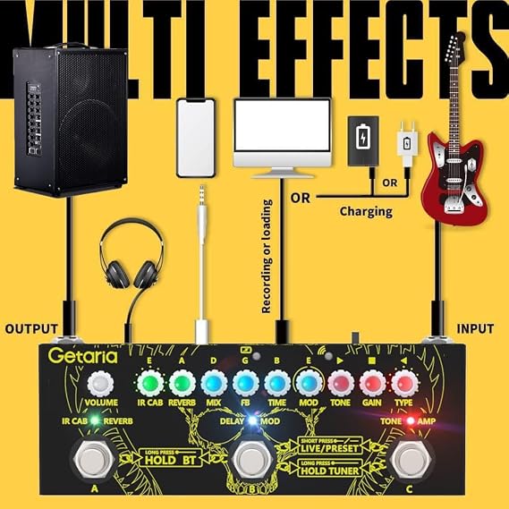 Multi Effect Pedal for Electric Guitar - Distortion Overdrive Looper Tuner Amp Modelling & IR Speaker Simulation With Built in USB Audio Interface