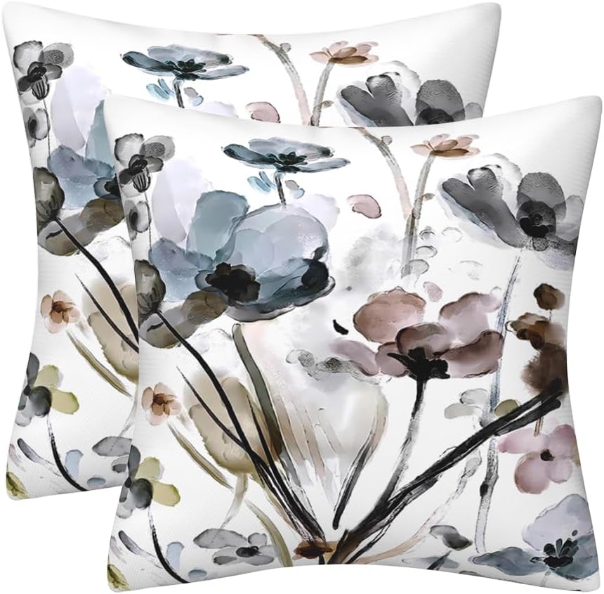 Cushion Cover, 40 x 40 cm, Set of 2 Cushion Covers, Art Watercolour Flower, Decorative Cushion, Velvet Sofa Cushion, Modern Abstract Cushion Cover, Decorative Cushion, Aesthetic Couch Cushion for Sofa