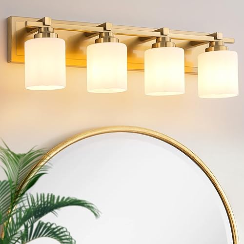 Miniatura 67 de 1 Lámpara Moderna para Baño sobre Espejo, Luces de Tocador Cromadas para Apliques de Pared de Baño con Pantallas de Vidrio Blanco Lechoso, Casquillo