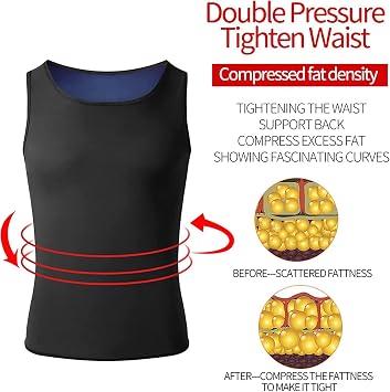 Men's Compression Top, Gynecomastia Compress Tank Top, Chest Support, Sleeveless, Black, Small-Medium