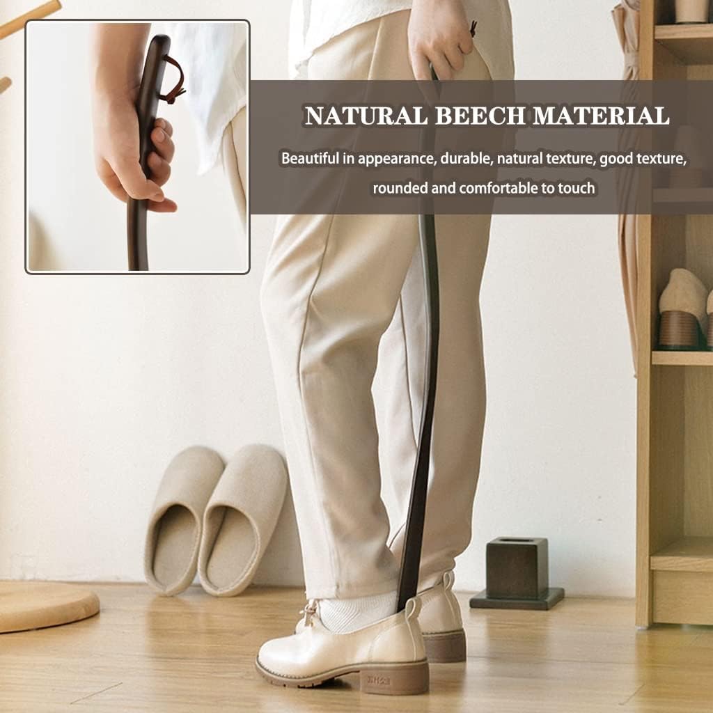 Schuhhelfer Für Senioren Home Langer Griff Buche Schuhlöffel Mit Aufbewahrungsbasis, Schwangere Frauen Einfach Zu Bedienender Schuhheber, Keine Notwendigkeit, Sich Zu Bücken, Brown, 75cm
