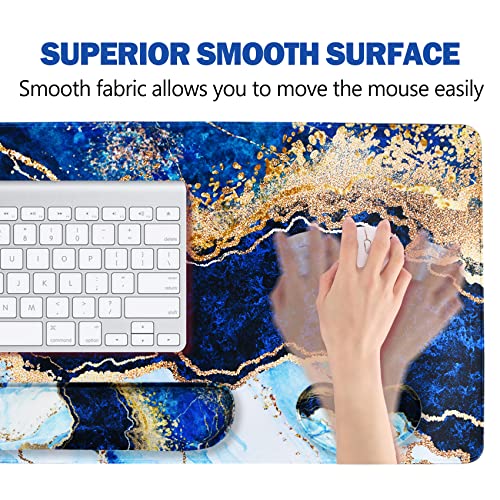 Image of ArtSo Large Gaming Mouse Pad, Keyboard Wrist Rest Pad & Wrist Support Mousepad Set, Stitched Edge, Extended, Non-Slip Base, Memory Foam,Multifunctional Desk Mat 4pcs for Office & Home, Blue Marble