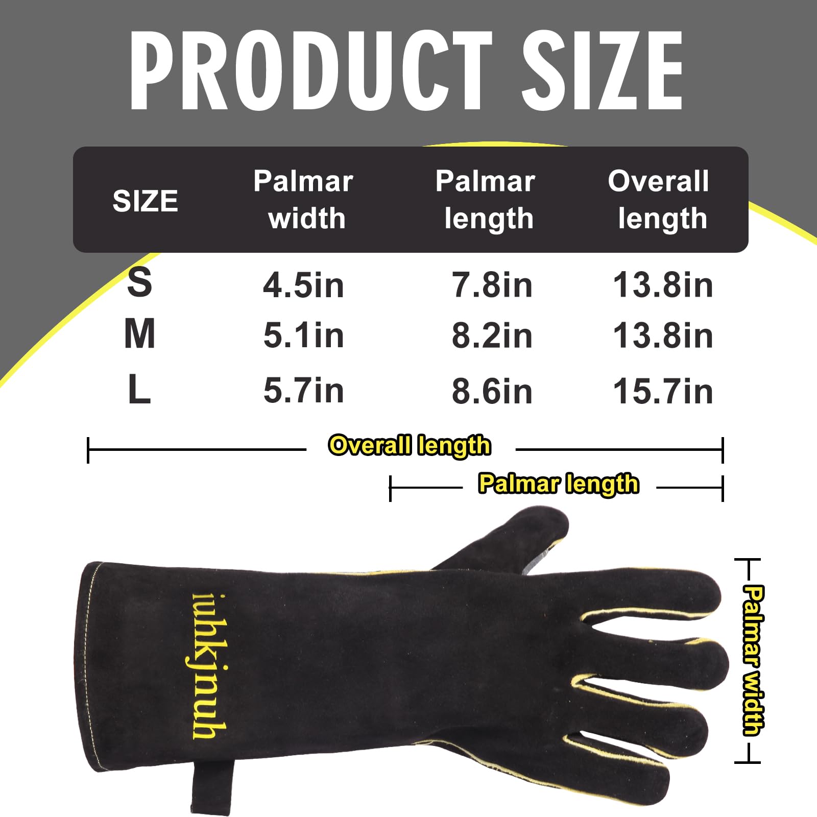 Feuerhemmende Lederhandschuhe, hitzebeständig, für Kamin, Feuerstelle, Grill, Schweißen, schwarz / weiß, M-14 Inch