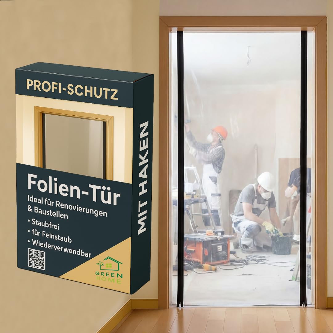 Staubschutztür Folie 2er Set mit Reißverschluss Bautür [PE-Folie] 1,20 x 2,20 m inkl. doppelseitigem Klebeband - Baufolie [Staubtür]