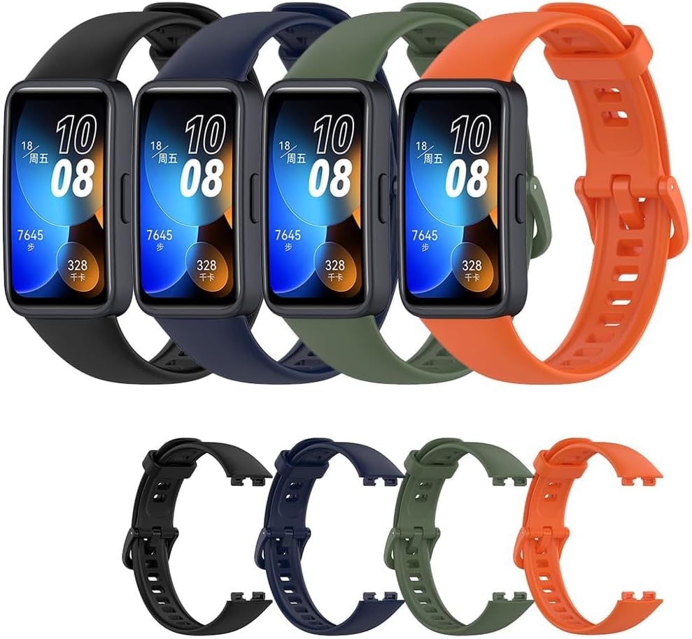 4Pcs for Huawei Band 9/ Huawei Band 8 Silicone Strap, Replacement Belt Watchband for Huawei Band 9/8 WristBand Bracelet (Huawei Band 9/8-4PCS)