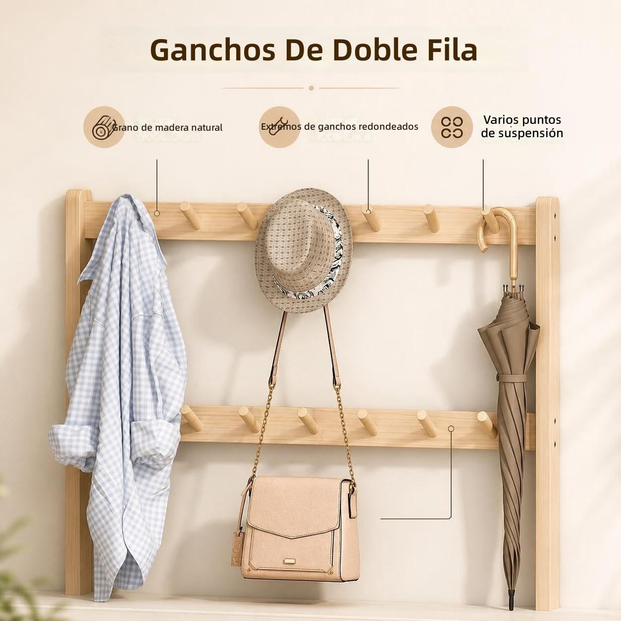 Árbol de recibidor de Madera Maciza con Banco para Zapatos tapizado, Perchero, Zapatero, Organizador de Almacenamiento Todo en uno para el hogar