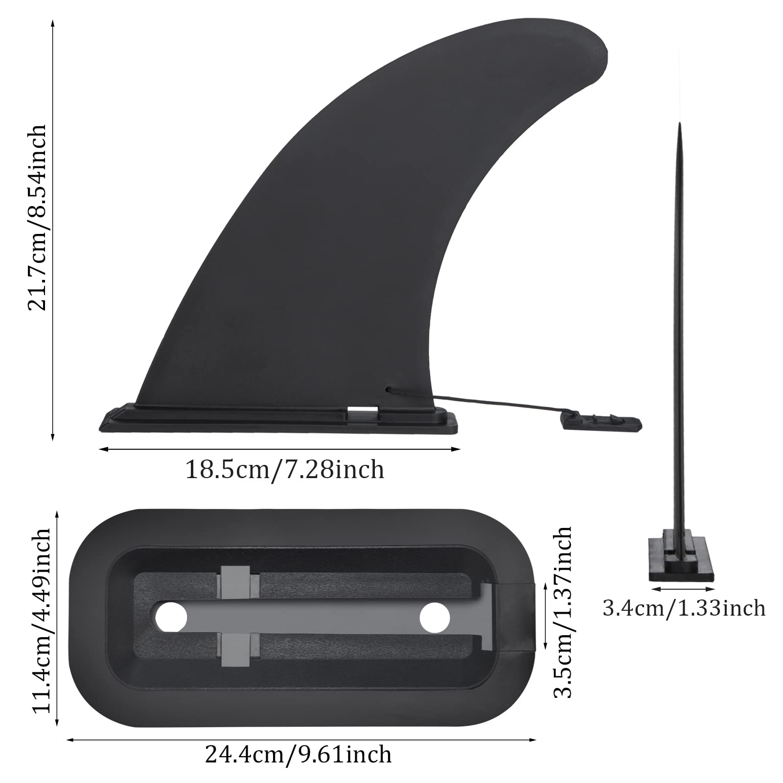 Aileron Central Détachable Pour Planche Surf Et SUP - Palmes Plastique Nylon Renforcé Thruster Noire