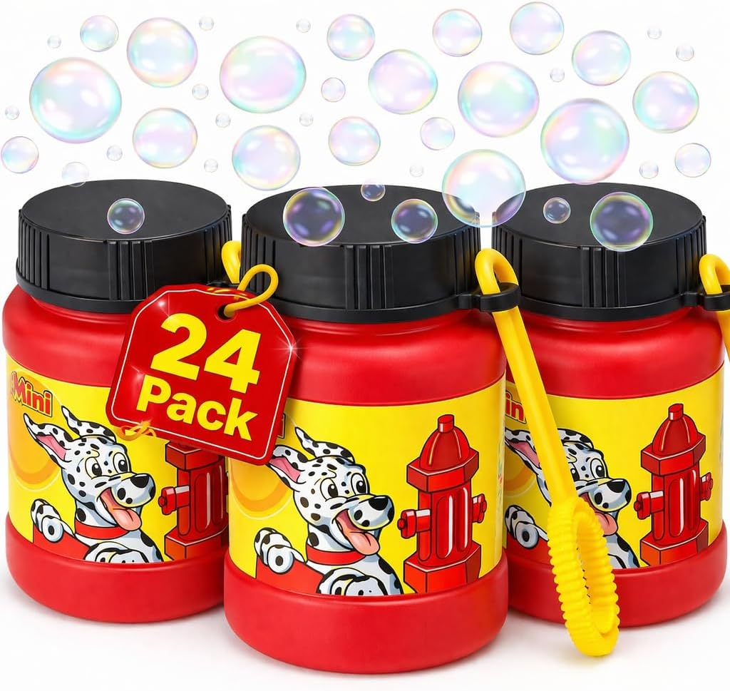 4E’s Novelty 24 Mini Bubbles Bulk - Bubbles for Kids, Firefighter Party Supplies, Fire Truck Theme, Dog Paw Themed Party Favors, Birthday Goodie Bags Stuffers