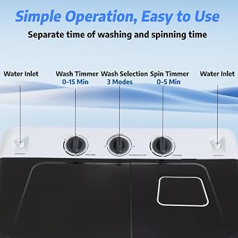 Nictemaw Portable 30Lbs Twin Tub Washing Machine Washer and Dryer Combo, Compact Laundry Machine with Drain Pump, Time Control, Semi-Automatic 19Lbs Washer and 11Lbs Spinner for Apartment Dorms RV