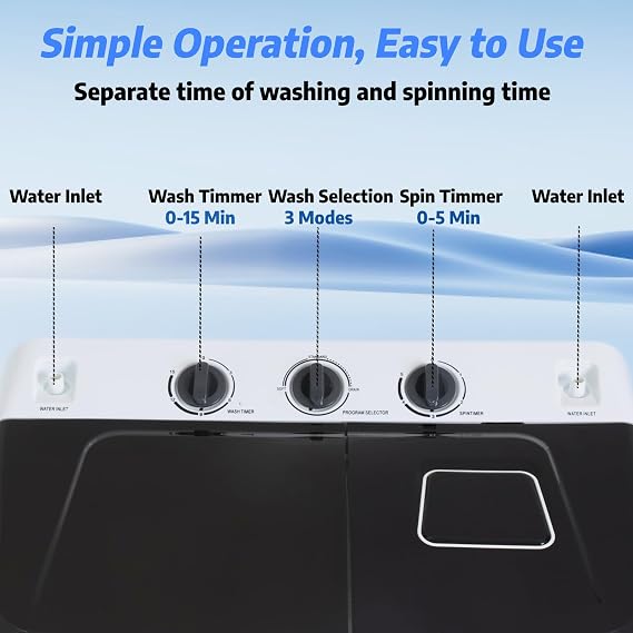 Nictemaw Portable 30Lbs Twin Tub Washing Machine Washer and Dryer Combo, Compact Laundry Machine with Drain Pump, Time Control, Semi-Automatic 19Lbs Washer and 11Lbs Spinner for Apartment Dorms RV