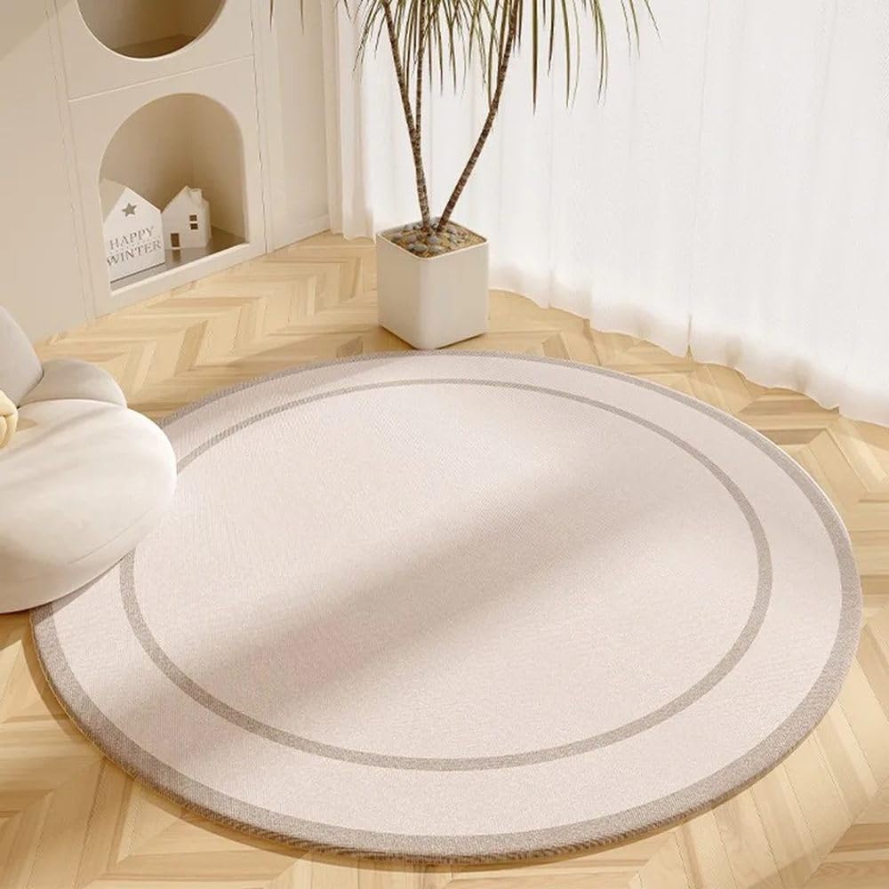Tapis en peluche beige rond 110 cm doux pour table basse salon