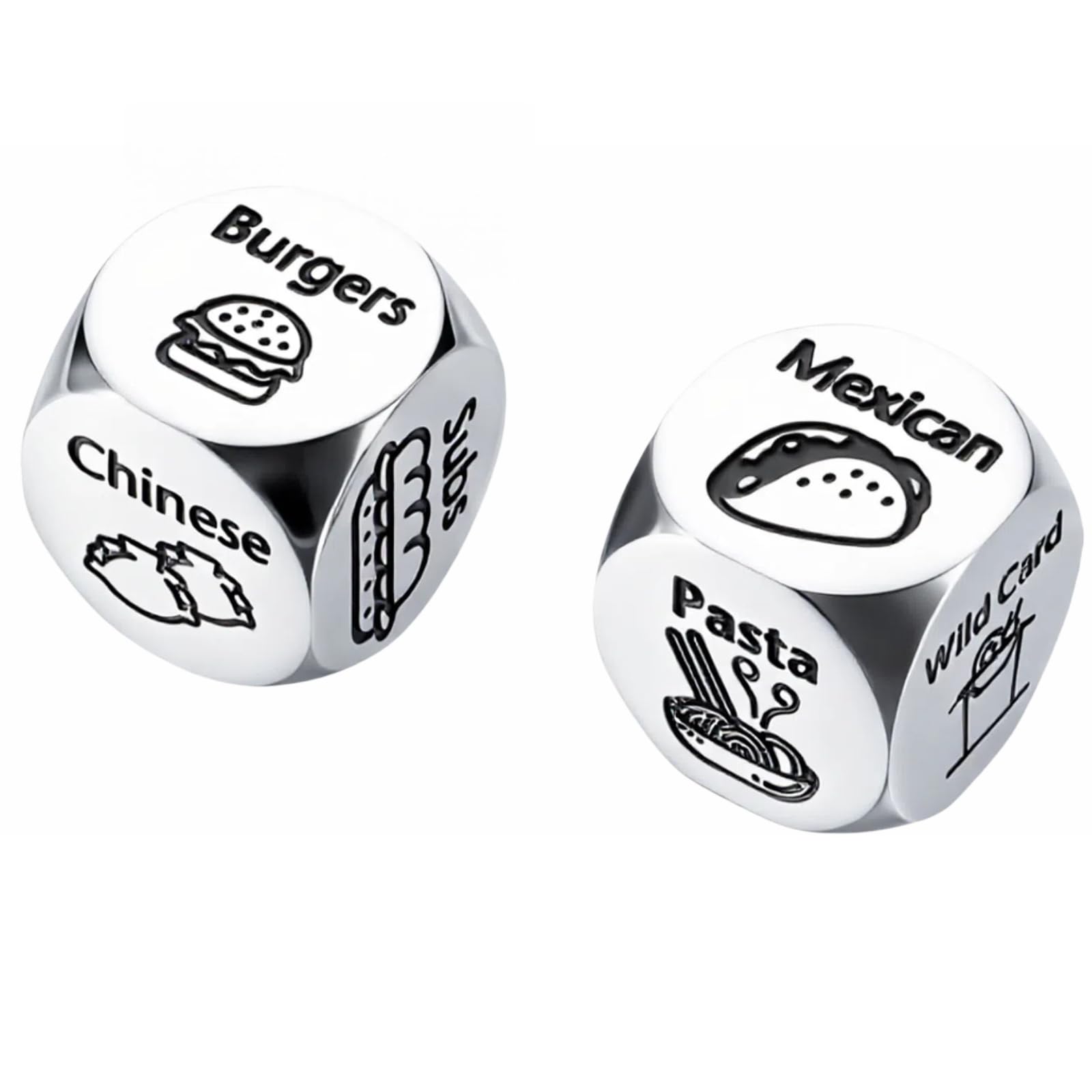 THE WHITE SHOP 2 PCS Food Decision Dice Set, Stainless Steel Dinner Choice Dice Game for Couples, Date Night Romantic Gifts for Boyfriend Girlfriend, Anniversary Valentine Christmas Gift Ideas