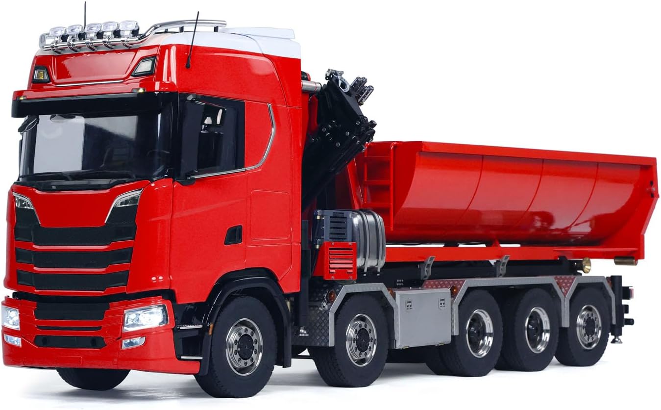 1/14 RC Roll On Off Tipper 770S Radio Controlled 10x10 Hydraulic Crane Dump Truck Wheel-Side Reduction Axle Differential Lock Hobby Grade Model for Ages 14+