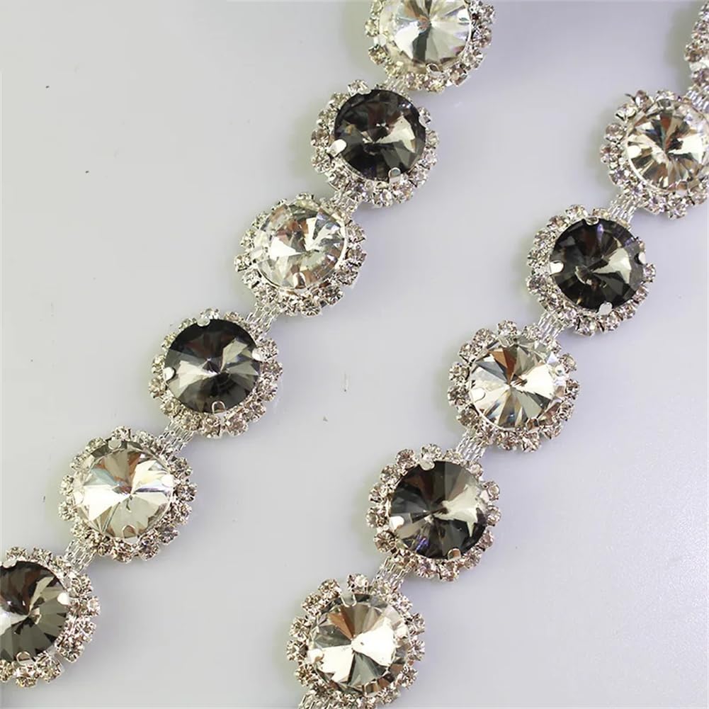 1/5Yards Black White Large Glass Crystal Metal Chain Decoration Rhinestone Trim for Clothing Silver 5 Yards